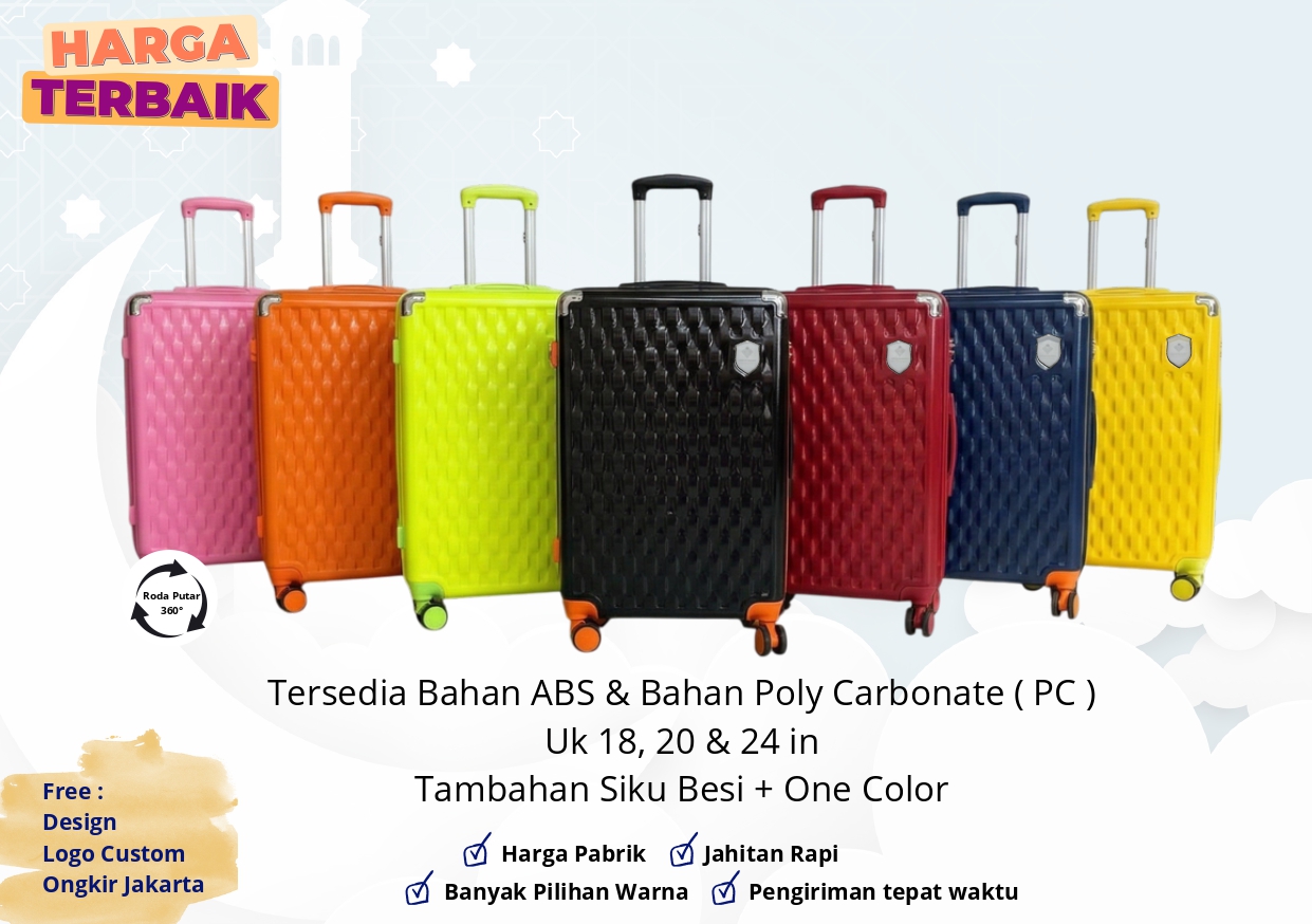 Koper ABS diamond motif one color — 7 warna cerah ukuran 18 20 24 inci